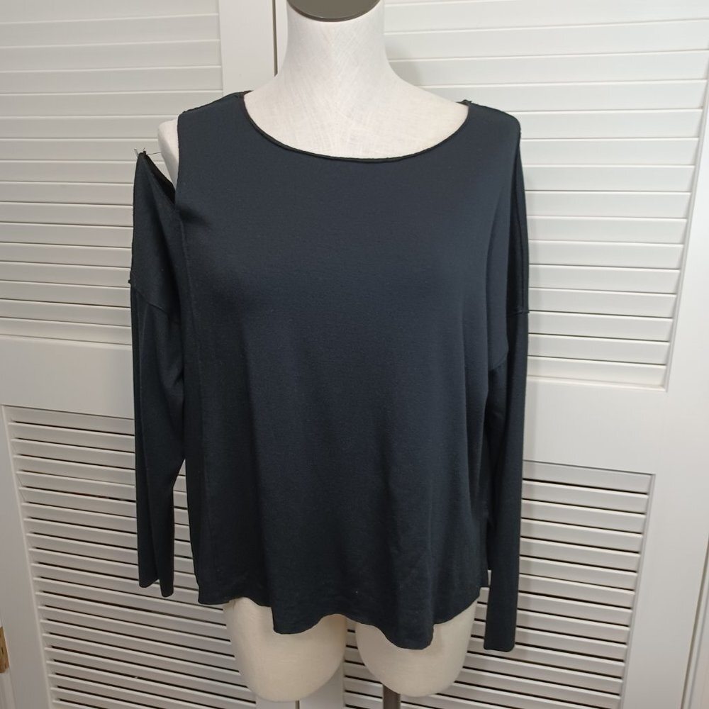 Bailey 44‎ Knit Top Black Single Cold Shoulder Long Sleeve Tee Shirt Womens Med